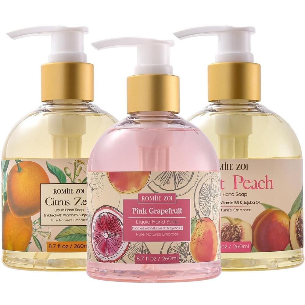 Liquid Hand Soap 8.7 fl.oz Variety Pack of 3 Sweet Peach,Citrus Zest,Grapefruit